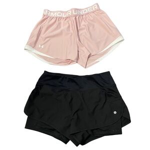 Under Armour / LAYER 8 Pink and Black Athletic Shorts lot of 2 Women's size S